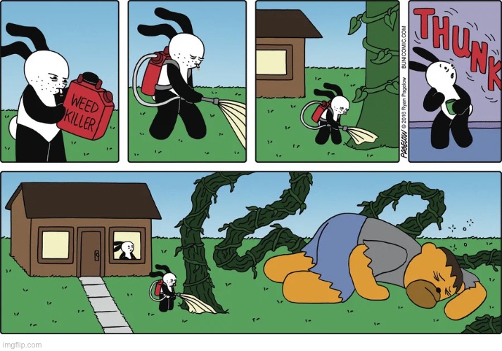 Buni Comics | image tagged in comics,buni comics,bunidad,weedkiller,giant bear,beanstalk | made w/ Imgflip meme maker