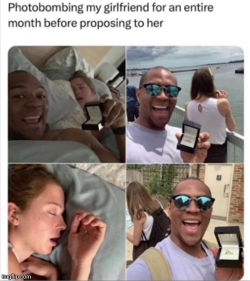This is so legendary lmao | image tagged in proposal,marriage,girlfriend,photobomb,photos,pictures | made w/ Imgflip meme maker