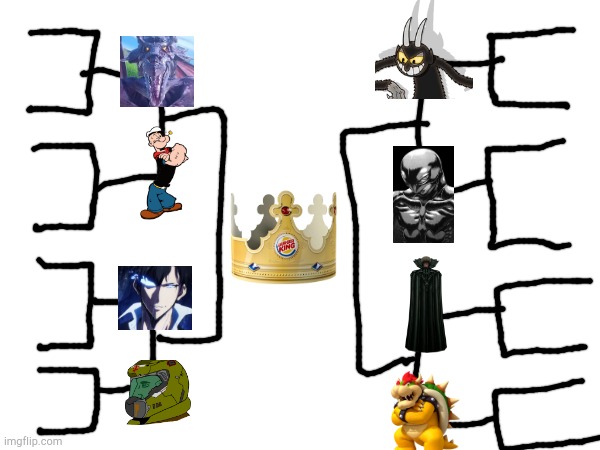 Round 2: Me vs. Popeye; Jinwoo vs. Slayer; The Devil vs. Femto; Void vs. Bowser (Army Battle) | image tagged in tourney | made w/ Imgflip meme maker