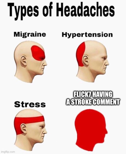 Flick7 having a stroke comment | image tagged in headaches | made w/ Imgflip meme maker