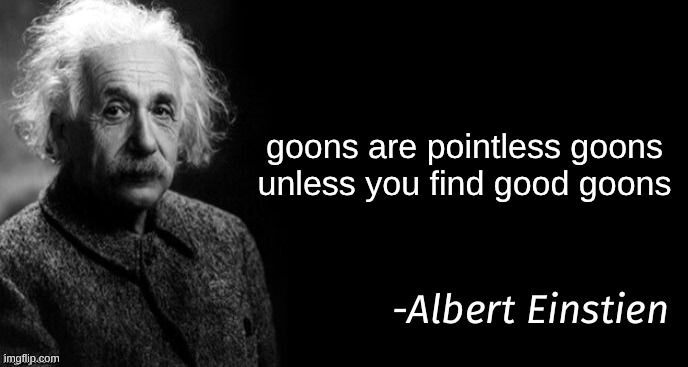 Albert einstein | goons are pointless goons unless you find good goons | image tagged in albert einstein | made w/ Imgflip meme maker