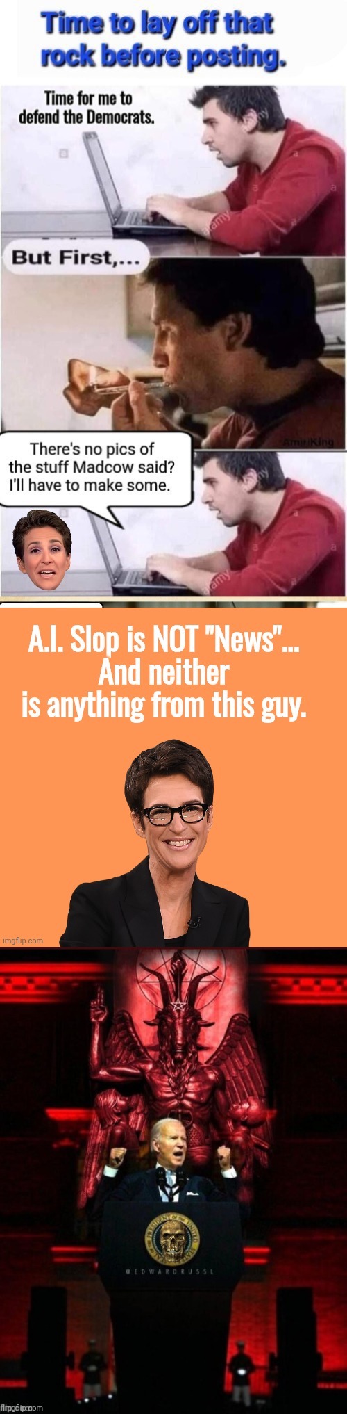 image tagged in ai slop madcow is not news,baphomet and biden | made w/ Imgflip meme maker
