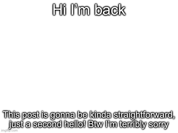Hi I’m back; This post is gonna be kinda straightforward, just a second hello! Btw I’m terribly sorry | made w/ Imgflip meme maker
