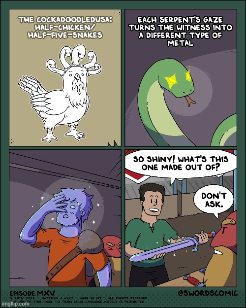 image tagged in chicken,medusa,snakes,metal,sword,shopping | made w/ Imgflip meme maker