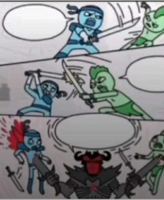 Two Guys Fighting then One Guy Kills Them Blank Meme Template