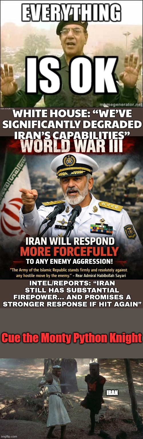 Cue the Monty Python Knight; IRAN | made w/ Imgflip meme maker