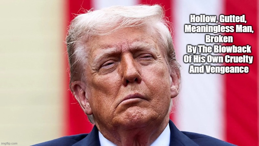 Hollow, Gutted, Meaningless Man | Hollow, Gutted, 
Meaningless Man,
Broken By The Blowback
Of His Own Cruelty 
And Vengeance | image tagged in hollow man,trump,cruelty,vengeance,broken man | made w/ Imgflip meme maker