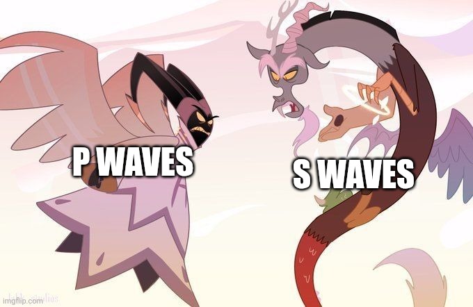 P waves vs S waves | S waves; P waves | image tagged in adam vs discord,jpfan102504,science | made w/ Imgflip meme maker