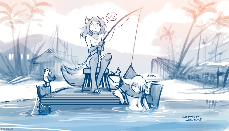 when you're so good at fishing, you accidentally catch yourself a keith (art by thomas fischbach) | image tagged in fishing,laura,keith,twokinds | made w/ Imgflip meme maker