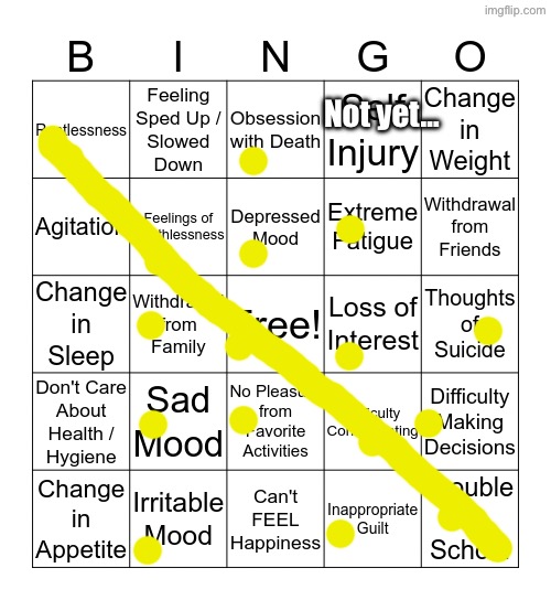 :/ | Not yet… | image tagged in depression bingo 1 | made w/ Imgflip meme maker