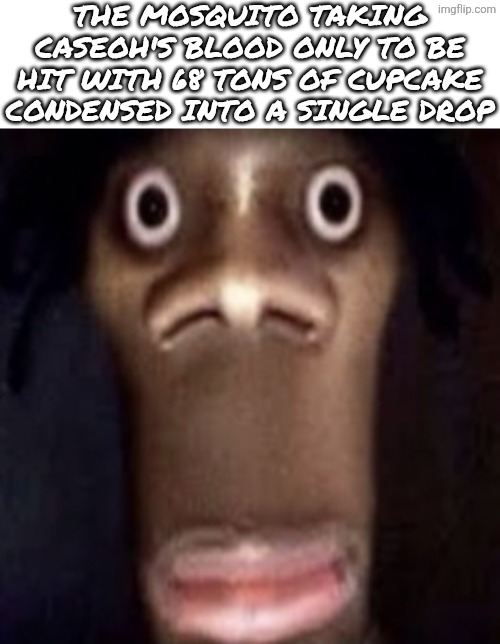 *dies shortly after* | THE MOSQUITO TAKING caseoh'S BLOOD ONLY TO BE HIT WITH 68 TONS OF CUPCAKE CONDENSED INTO A SINGLE DROP | image tagged in quandale dingle,caseoh,mosquito,cupcakes,blood,lol so funny | made w/ Imgflip meme maker