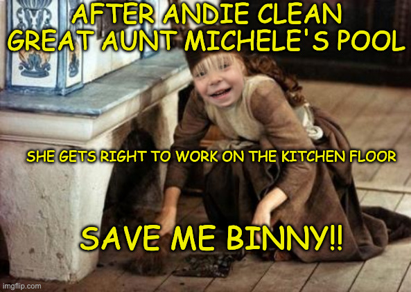 andie.png | After Andie clean great aunt michele's pool; She gets right to work on the kitchen floor; Save me Binny!! | image tagged in andie png | made w/ Imgflip meme maker