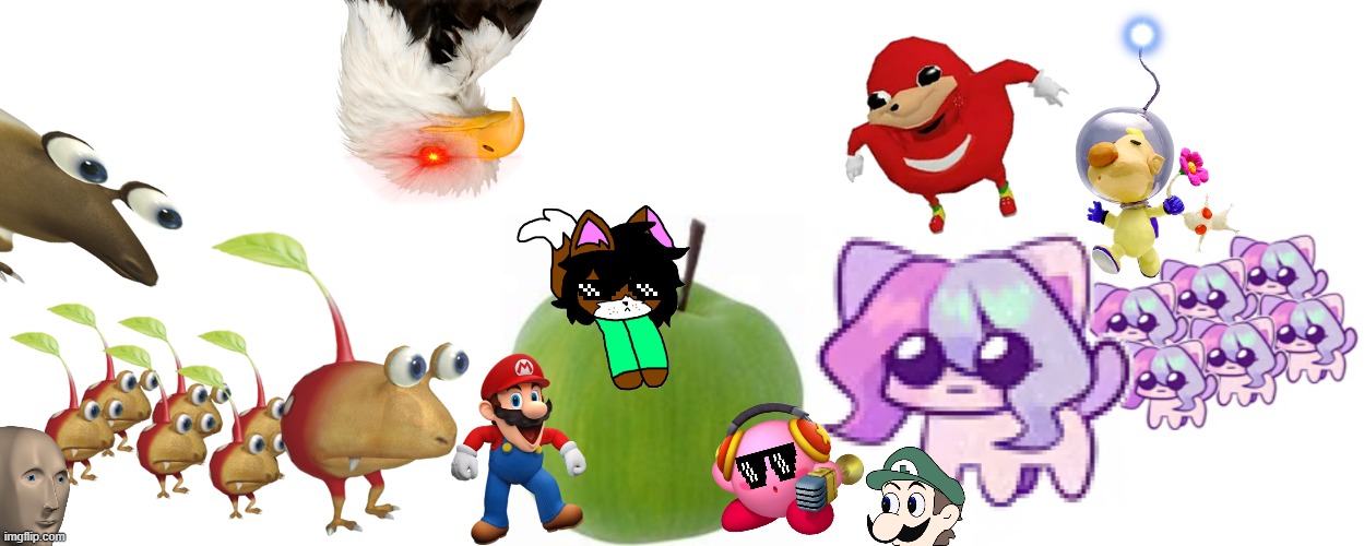 OwO, Green Apple | image tagged in big bulbmin mini bulbmin,green apple,big cat sashley and mini cat sashleys,apple | made w/ Imgflip meme maker