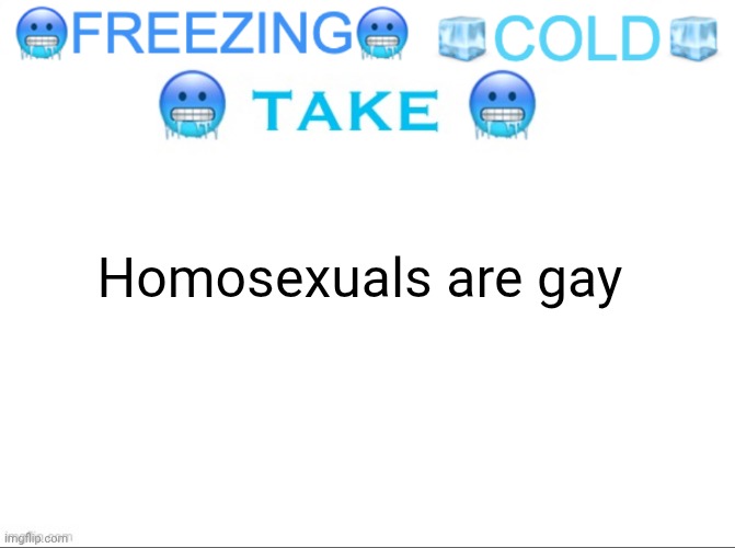 FREEZING COLD TAKE | Homosexuals are gay | image tagged in freezing cold take | made w/ Imgflip meme maker