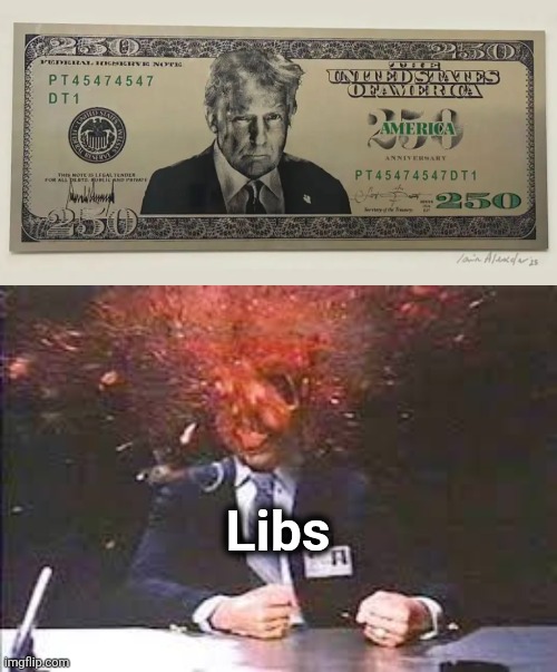 Libs | image tagged in exploding head,memes,250 dollar bill,trump derangement syndrome,democrats | made w/ Imgflip meme maker