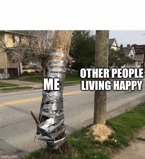 Pole Held With Duct Tape | Other people living happy; Me | image tagged in pole held with duct tape | made w/ Imgflip meme maker