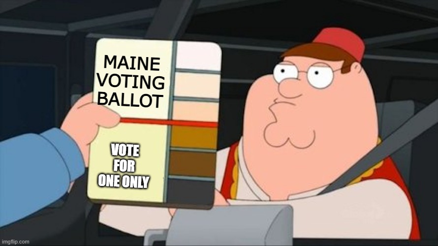 Peter Family Guy Race Card | maine voting ballot vote for one only | image tagged in peter family guy race card | made w/ Imgflip meme maker