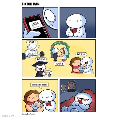 The Odd 1s Out | image tagged in comics,the odd 1s out,tik tok,ban,doing other stuff,back in business | made w/ Imgflip meme maker