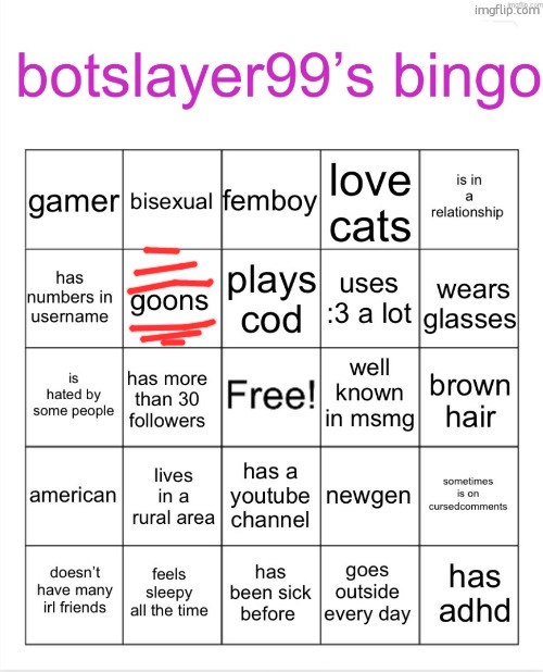 also botslayer you ARE well known in msmg but not for a good reason | image tagged in botslayer bingo | made w/ Imgflip meme maker