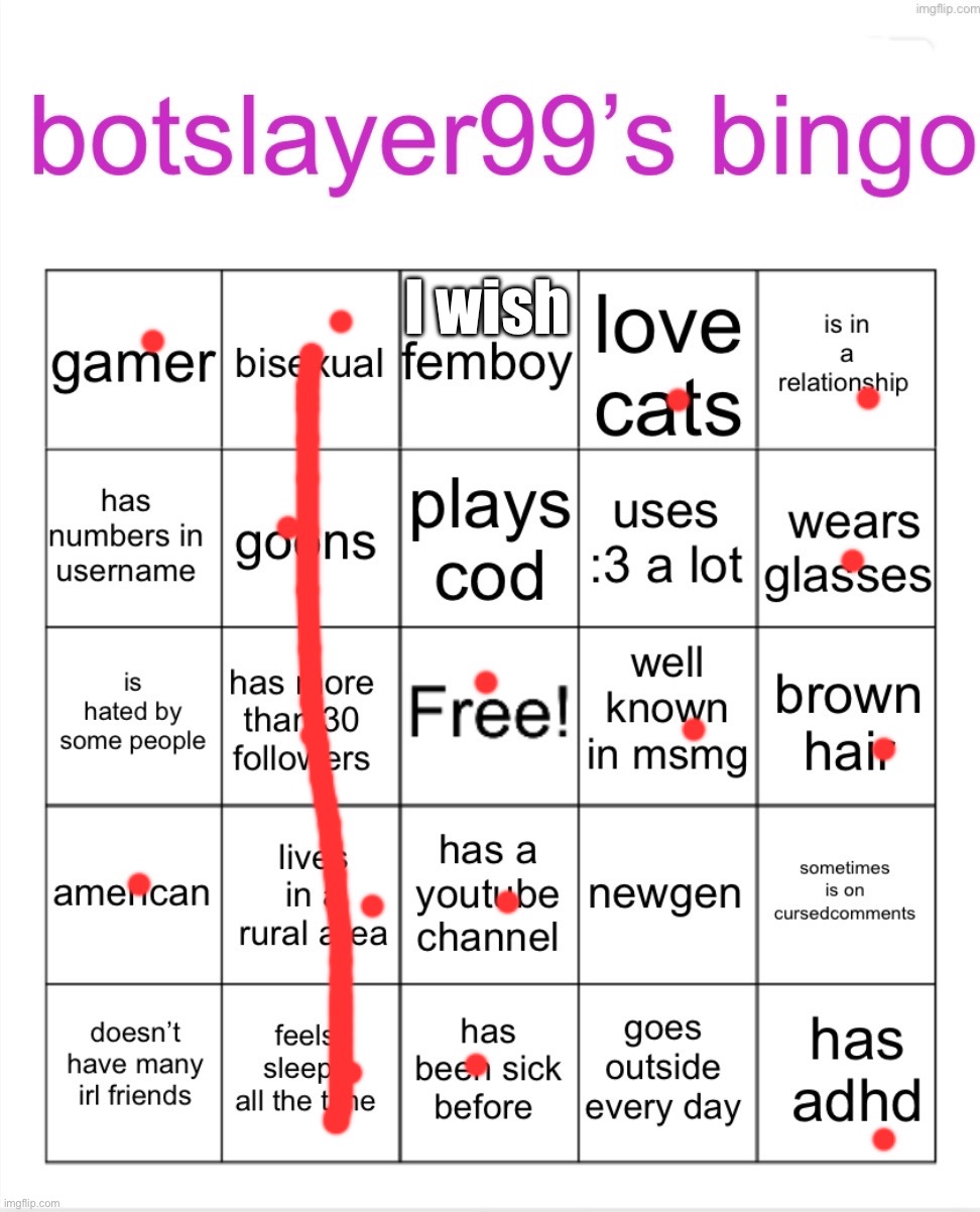 :333333 | I wish | image tagged in botslayer bingo | made w/ Imgflip meme maker