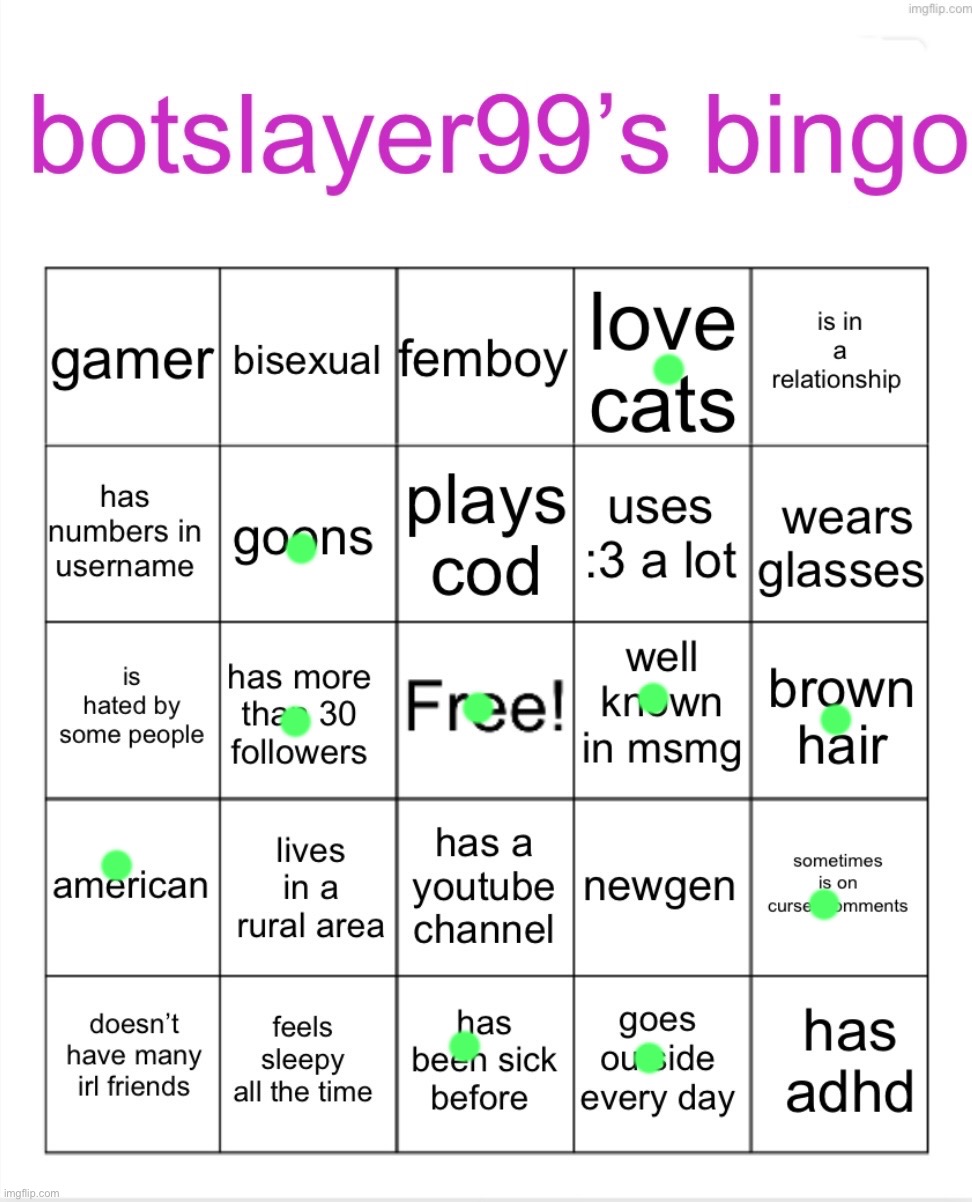 botslayer bingo | image tagged in botslayer bingo,msmg | made w/ Imgflip meme maker