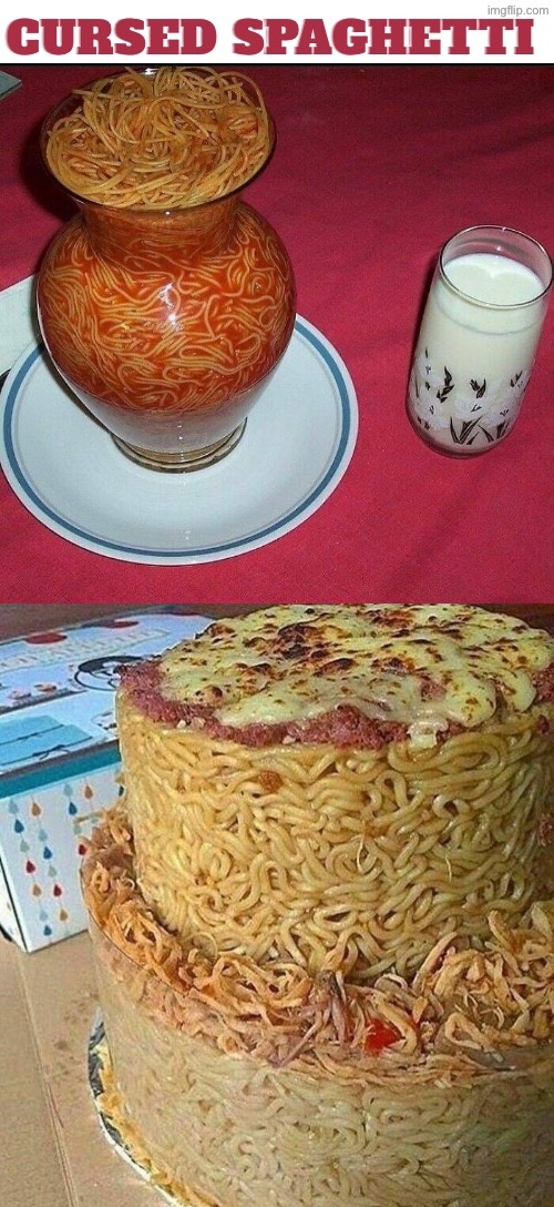 Cursed Spaghetti | Cursed spaghetti | image tagged in cursed images,spaghetti,cake,drink bleach,nasty food,pasta | made w/ Imgflip meme maker