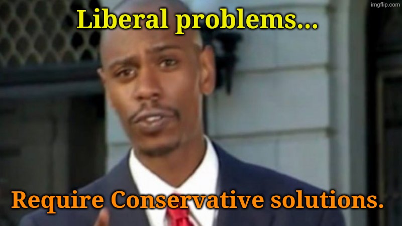 Liberal problems... Require Conservative solutions. | image tagged in modern porblems template | made w/ Imgflip meme maker