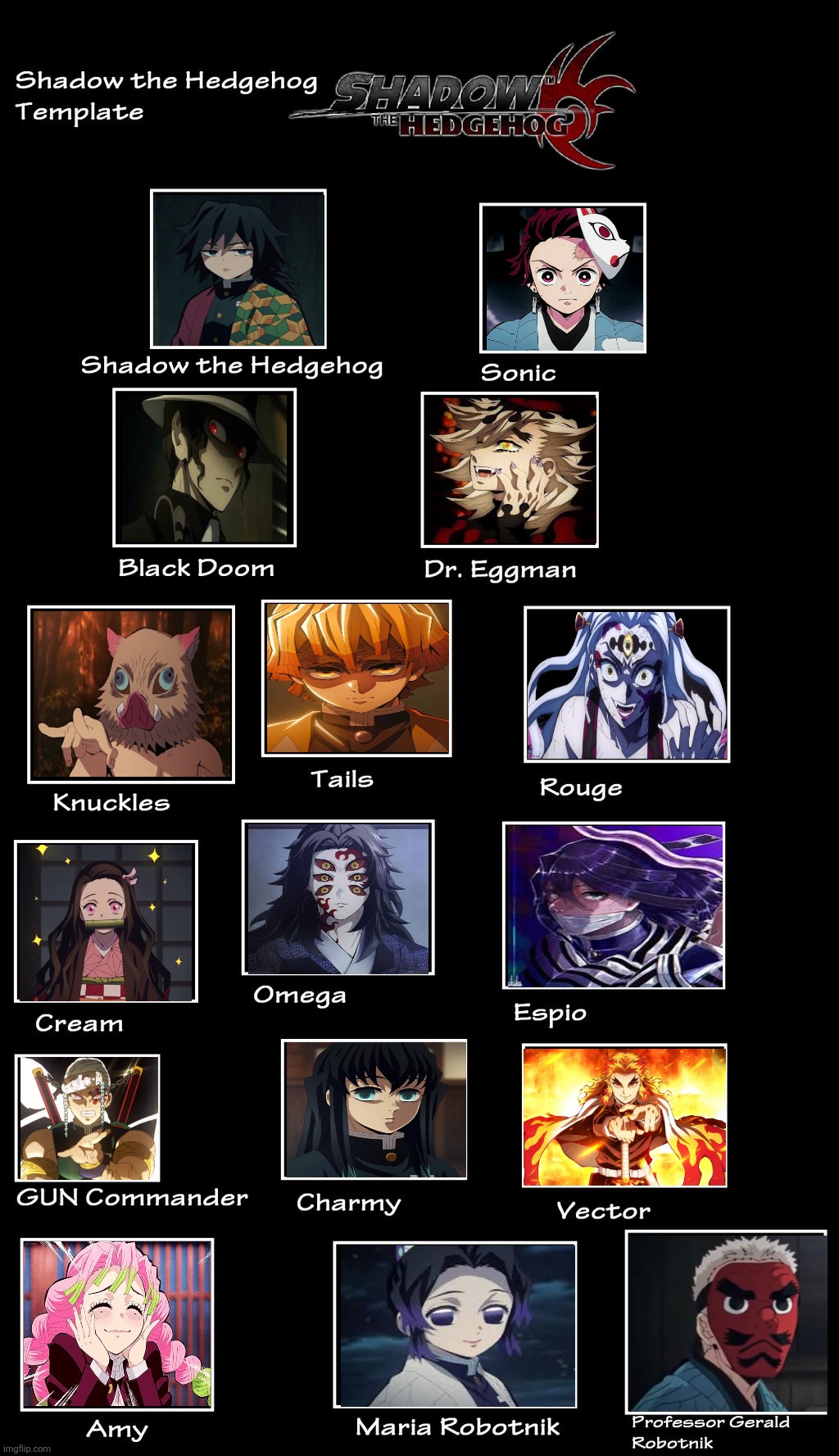 Shadow the Hedgehog (2005) Template but it's Demon Slayer Edition | image tagged in shadow the hedgehog,demon slayer,cast meme,memes,anime | made w/ Imgflip meme maker