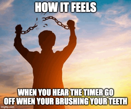 Finally, I'm free!!!!! | How it feels; When you hear the timer go off when your brushing your teeth | image tagged in freedom | made w/ Imgflip meme maker