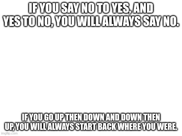 Philosophers paradox | If you say no to yes, and yes to no, you will always say no. If you go up then down and down then up, you will always start back where you were. | image tagged in shower thoughts,meme,fun | made w/ Imgflip meme maker