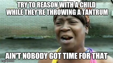 Ain't Nobody Got Time For That | TRY TO REASON WITH A CHILD WHILE THEY'RE THROWING A TANTRUM AIN'T NOBODY GOT TIME FOR THAT | image tagged in memes,aint nobody got time for that | made w/ Imgflip meme maker