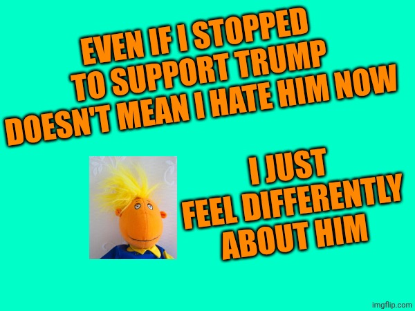 Just feel differently. Just stopped to support him | Even if I stopped to support Trump doesn't mean I hate him now; I just feel differently about him | made w/ Imgflip meme maker