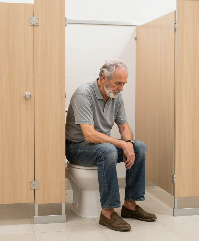 Elderly man westwall toe-tapping bathroom stall Blank Meme Template