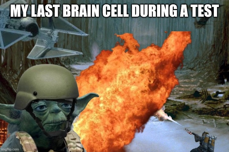Yoda war | My last brain cell during a test | image tagged in yoda war | made w/ Imgflip meme maker
