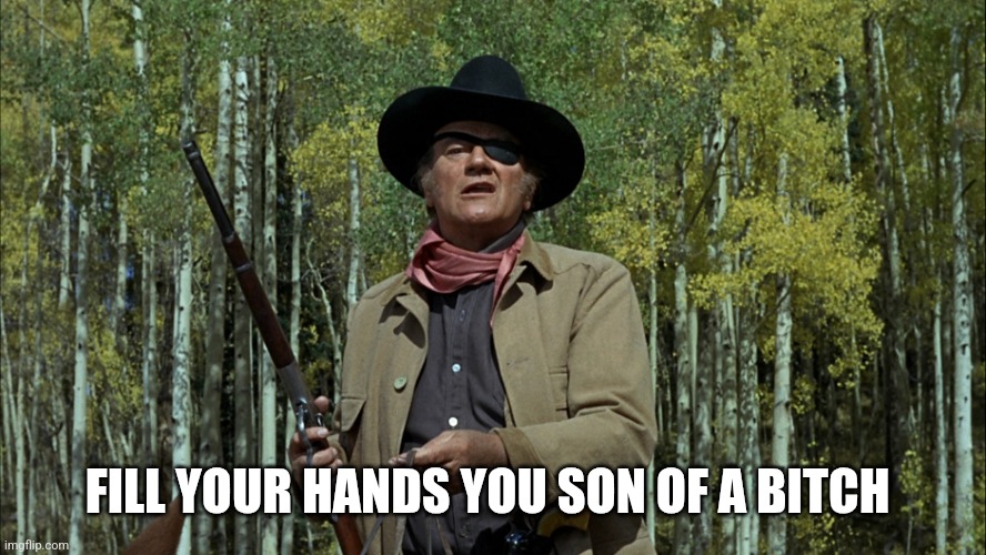 john wayne vs chuck norris | Fill your hands you son of a bitch | image tagged in john wayne vs chuck norris | made w/ Imgflip meme maker