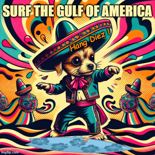 CUELGA ONCE, Desnuda tu Surf !   (Hang eleven, surf the gulf of mexico/america) | Surf the Gulf of America Hang Diez ! | image tagged in mexico,texas,surfing,new orleans,florida,president trump | made w/ Imgflip meme maker
