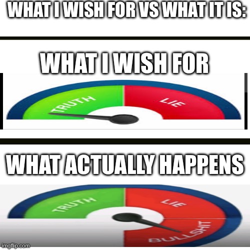 What I wish for vs what it is: What I wish for What actually happens | made w/ Imgflip meme maker