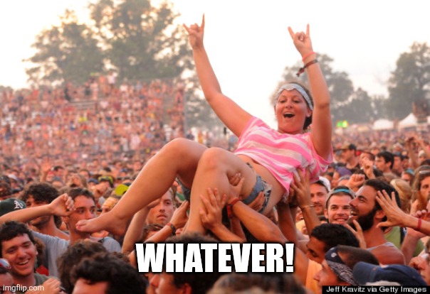 Whatever! | image tagged in crowd surfing girl | made w/ Imgflip meme maker