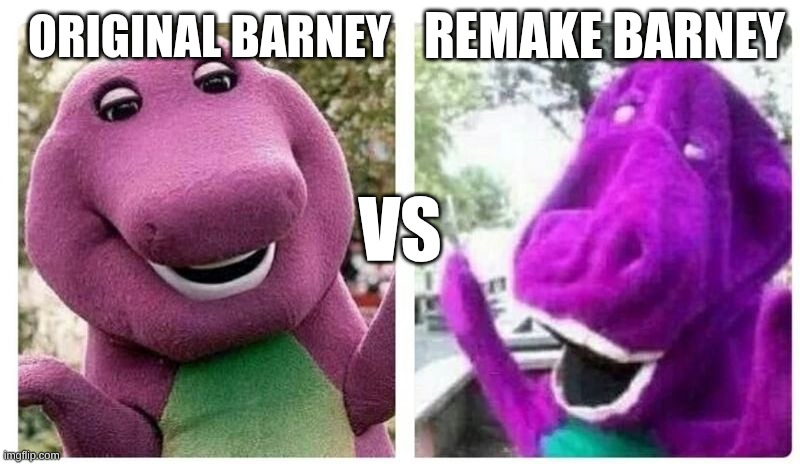 Final Exams Be Like... | Remake Barney; Original Barney; Vs | image tagged in final exams be like | made w/ Imgflip meme maker