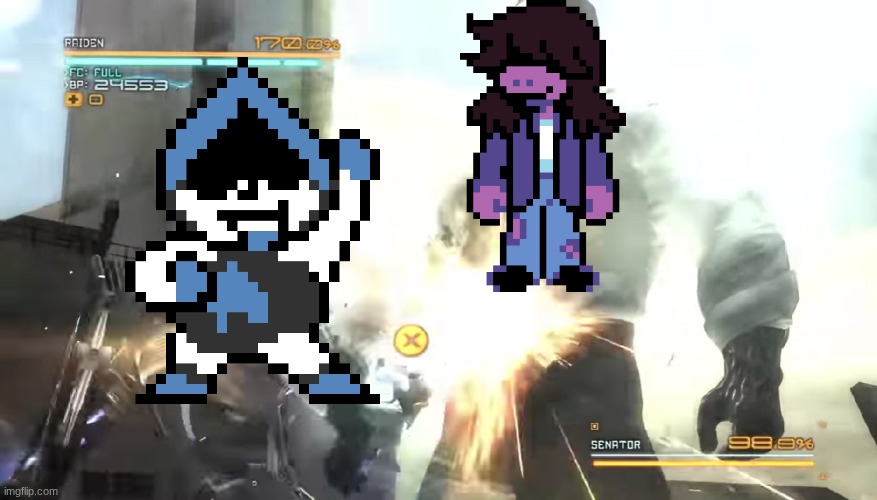 Lancer vs Susie | image tagged in standing here i realize template | made w/ Imgflip meme maker
