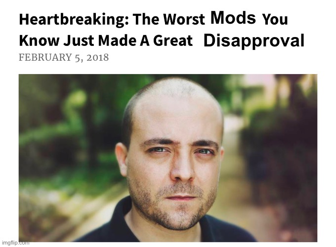 Heartbreaking | Mods; Disapproval | image tagged in heartbreaking | made w/ Imgflip meme maker