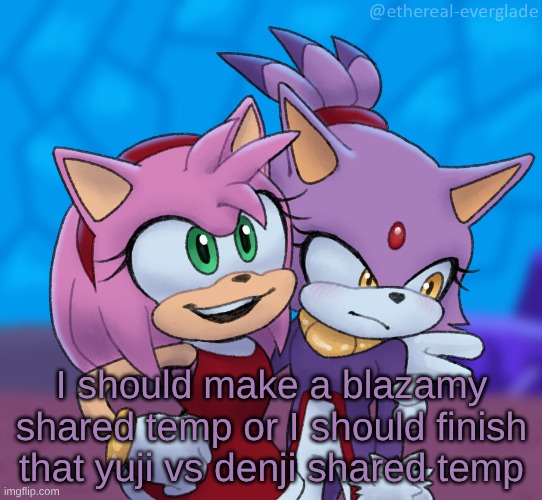 yuri central | I should make a blazamy shared temp or I should finish that yuji vs denji shared temp | image tagged in yuri central | made w/ Imgflip meme maker