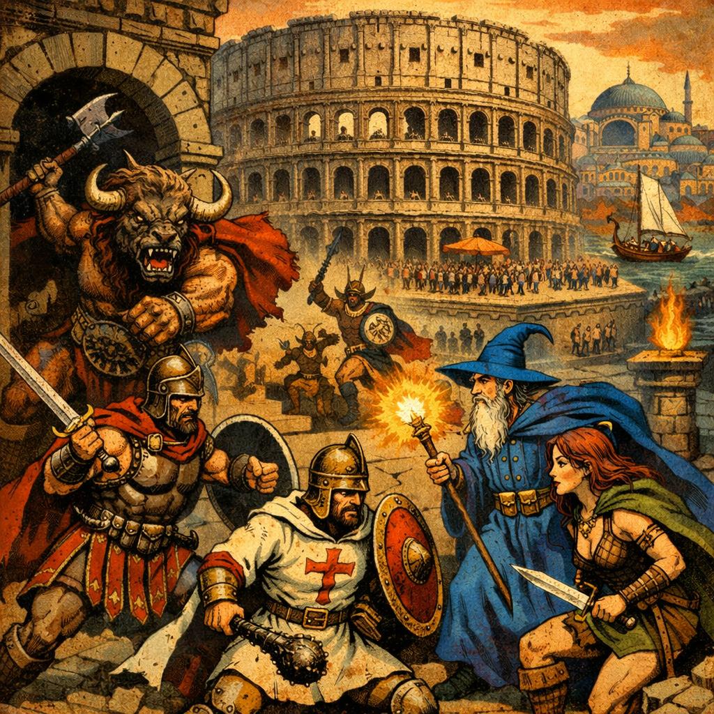 Roman Empire, colosseum, Constantinople old-school D&D, retroclo Blank Meme Template
