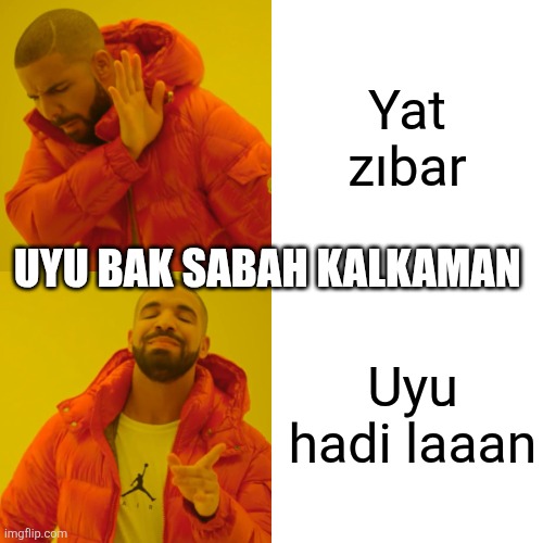 Drake Hotline Bling Meme | Yat zıbar Uyu hadi laaan Uyu bak sabah kalkaman | image tagged in memes,drake hotline bling | made w/ Imgflip meme maker