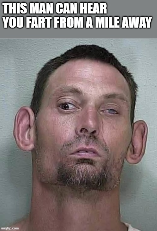 He Can Hear You Fart From A Mile Away | this man can hear you fart from a mile away | image tagged in fart,hear,ears,farts,funny,memes | made w/ Imgflip meme maker