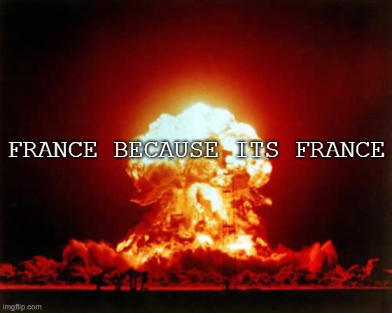 ? | France because its France | image tagged in memes,nuclear explosion | made w/ Imgflip meme maker