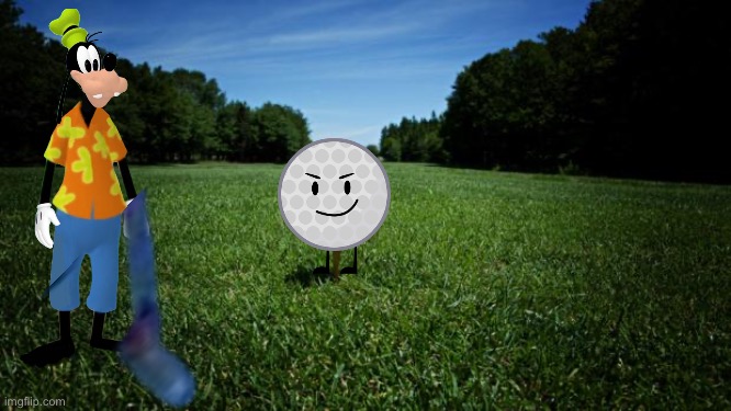 Goofy hitting Golf Ball from Battle for Dream Island. | image tagged in golf vaccine,bfdi,goofy,mickey mouse | made w/ Imgflip meme maker