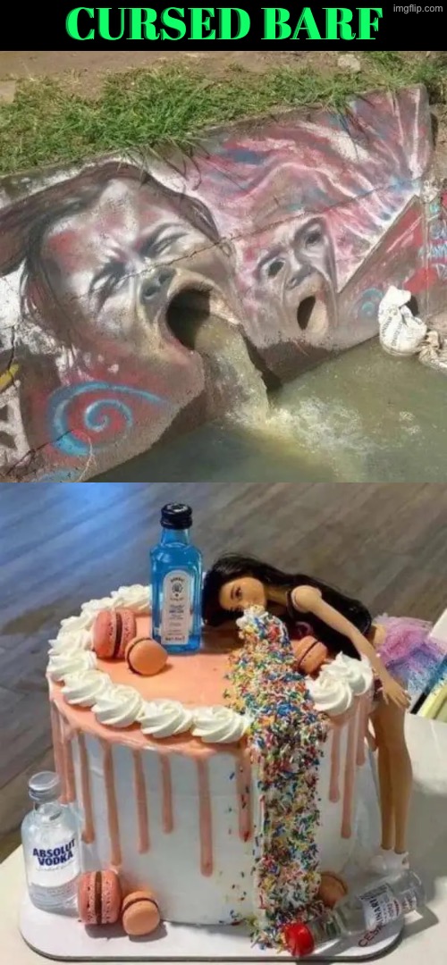 Cursed Barf | Cursed barf | image tagged in beyond cursed,cursed images,barf,barbie,cake,funny picture | made w/ Imgflip meme maker