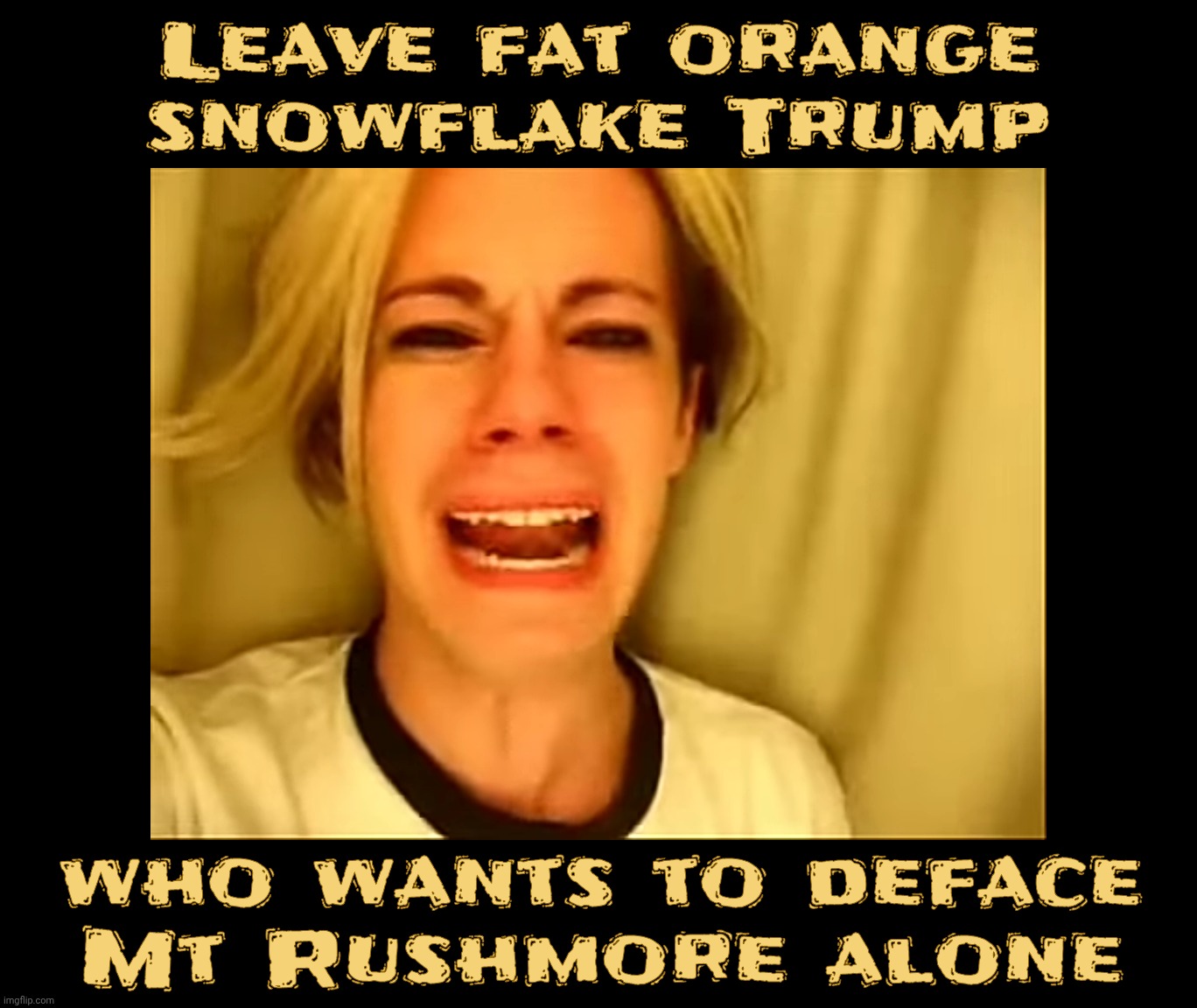 Poor Trump getting mocked for wishing to be on Mount Rushmore | Leave fat orange
snowflake Trump; who wants to deface
Mt Rushmore alone | image tagged in leave britney alone,leave trump alone,trump wants to be on mount rushmore,everybody laughs,he's sad,get a hobby | made w/ Imgflip meme maker