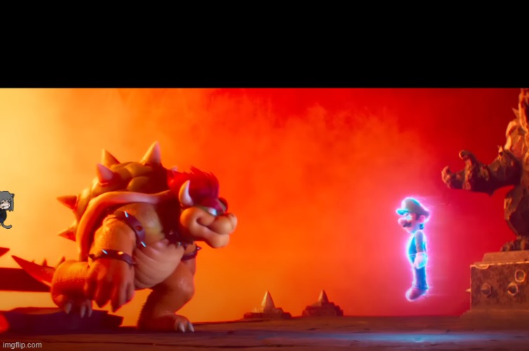 Luigi and Bowser staredown | image tagged in luigi and bowser staredown | made w/ Imgflip meme maker